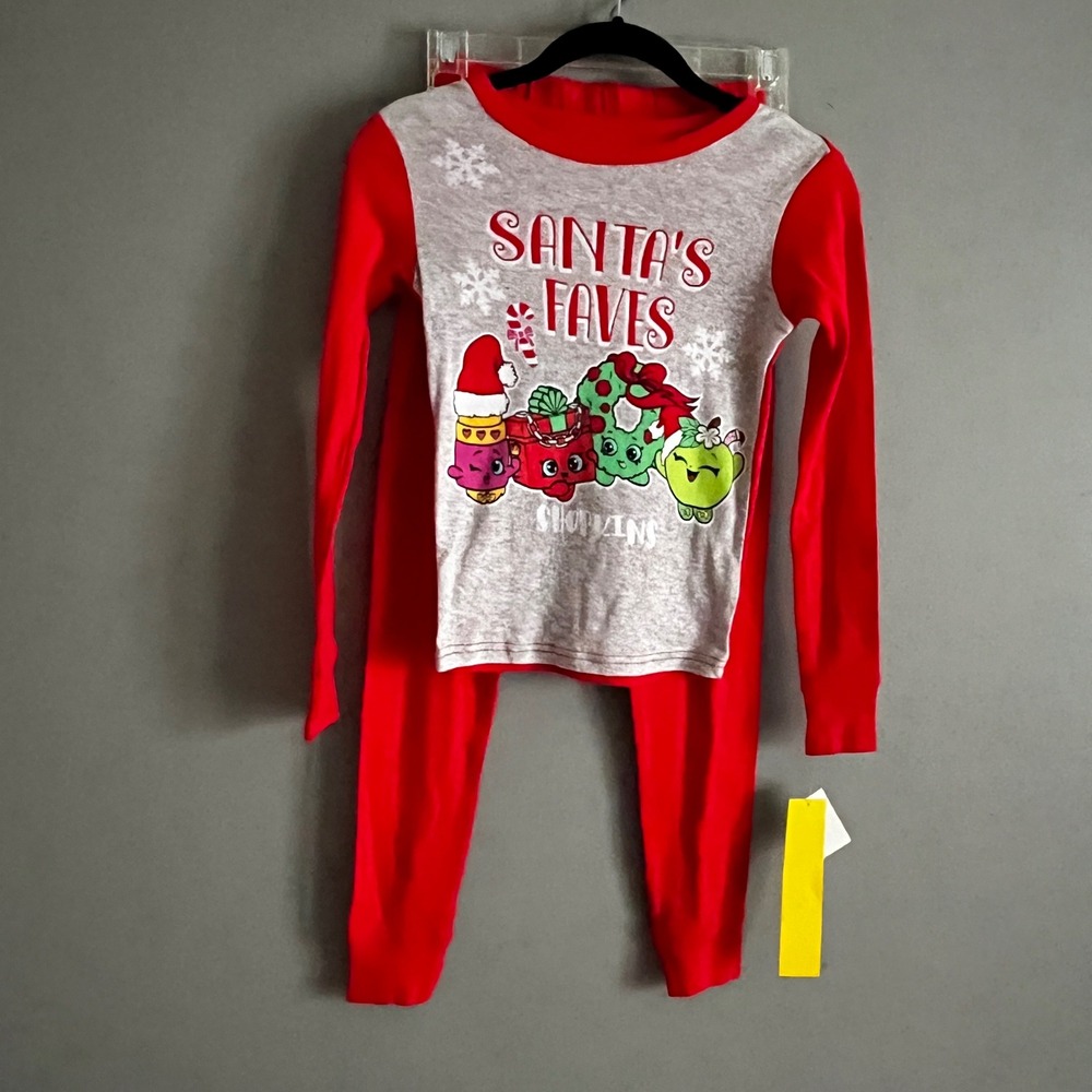 Shopkins Santa Faves Pajamas Set Girls Size 10 Red Christmas Holiday Festive NWT